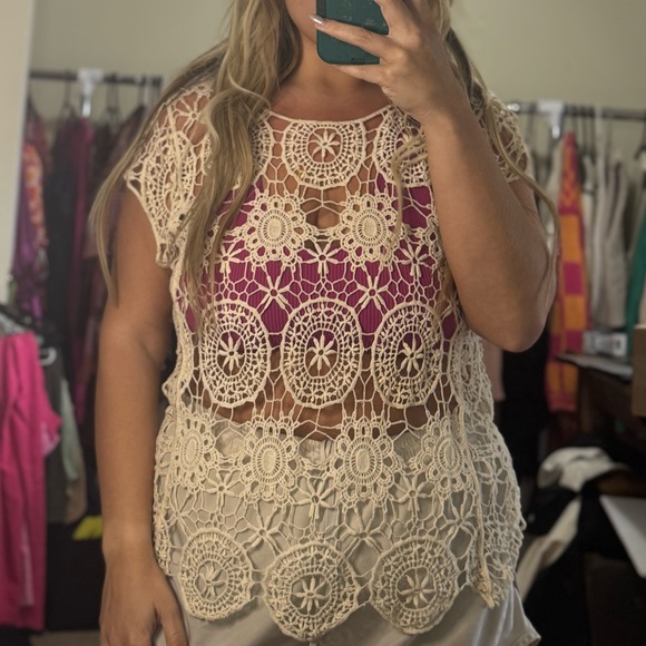 new directions Tops - Crochet Top in Cream by New Directions